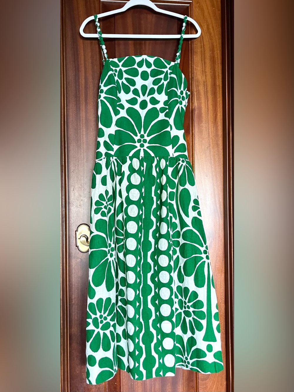 Caroline Constas Green and White Floral Midi Dress